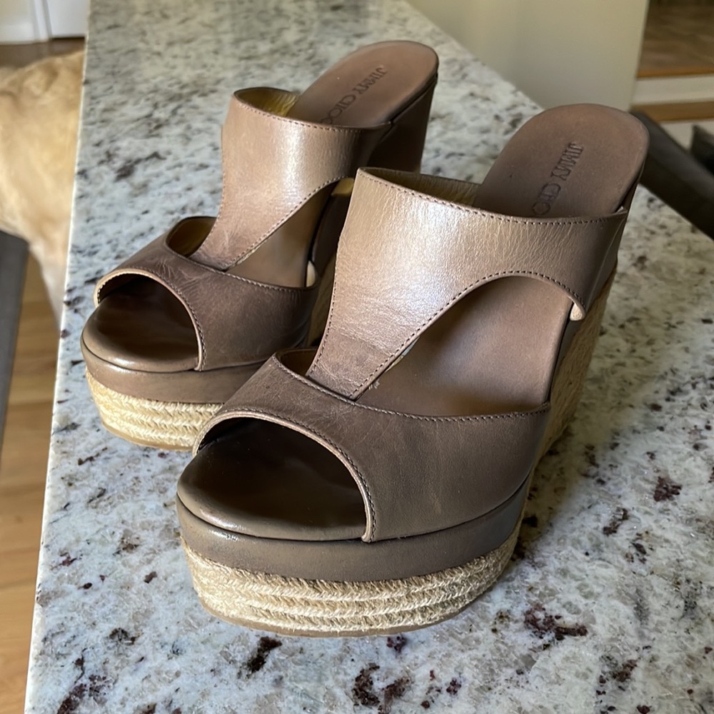 Jimmy Choo Vachette Leather Pebble Wedge Sandals Size 38 - Picture 10 of 15